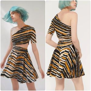 NWT Ronny Kobo Merlot One-Shoulder Cutout - Romper Tiger Stripe